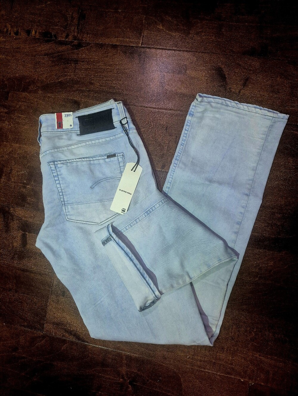 NWT Vintage G-Star RAW 3301 Straight Womens Jeans Deadstock Mist Blue Italy